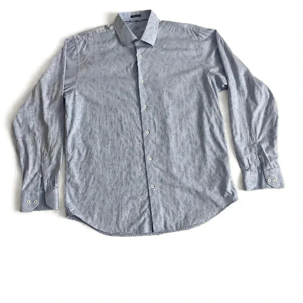 Bugatchi Blue Paisley Button Up Long Sleeve Dress Shirt XL‎